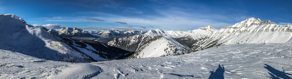 Looking over Wolverine Ridge (C) with Lipalian, Lake Louise, Richardson and Redoubt (L to R).