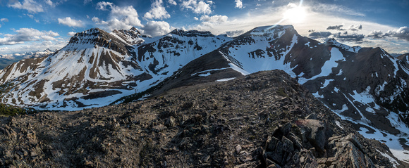 Looking back towards Whirlpool Ridge at left and Two O'Clock Peak at right of center.