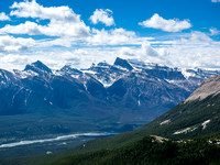 Views over the North Saskatchewan River towards Siffleur, Loudon  and Peskett (L to R) - giants in the Siffleur Wilderness.