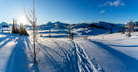A brilliant morning ski across the always lovely Sunshine Meadows. Quartz at center left.