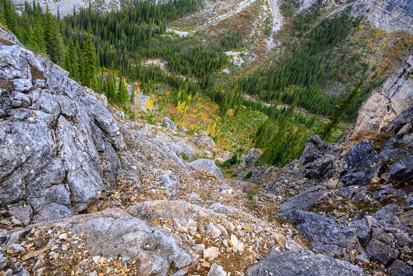 View down the steep access gully.