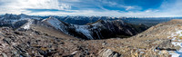 Looking south (L), west (C) and north (R) from the first summit over the rest of our ridge walk and Whistler Mountain.