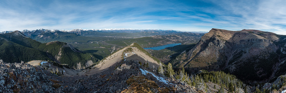 Great views from the ridge high point looking north over Beaver Mines Lake with Whistler Lookout at left and Table Mountain at right.