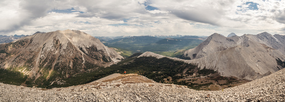 Looking north east and south (R) from near the summit. Racehorse Peak at left and Allison at right.