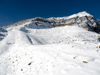 A view of the east face (L) with Walter Feuz at upper right. It's much steeper than it appears in this wide angle shot.