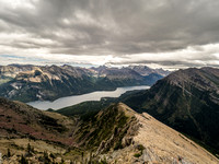 Looking down the SE ridge towards the Upper Waterton Lake with Boswell and Cleveland in the distance.