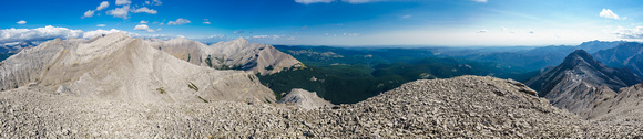 Summit pano looking north, east and south. Burns on the left with Bluerock and Ware in the distance.