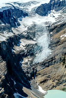 The Lyell Glacier plunges hundreds of meters to Arctomys Lake in a series of impressive waterfalls.