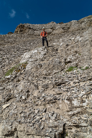 The terrain is loose and steep, but easy scrambling.