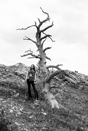 KC and a dead tree.