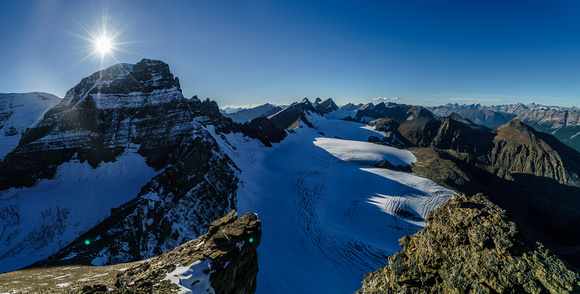 Looking off the west ridge of Mushroom at the north glacier of Diadem towards Mount GEC.