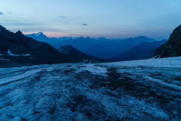 Lots of holes to avoid on this glacier, looking back at a nice sunrise.