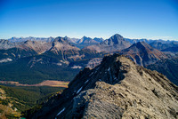 Summit view looking east. Includes Smuts, Birdwood, Snow Peak with Fortress, Gusty, Galatea, Tower, Engadine behind.