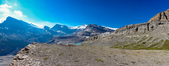 A lovely alpine plateau above the first difficult section past the small falls. You can just see Iceberg Lake.