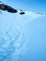 Looking up the avy debris at our ascent slope.