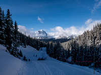 Skinning up the Lake Louise Ski-out road.