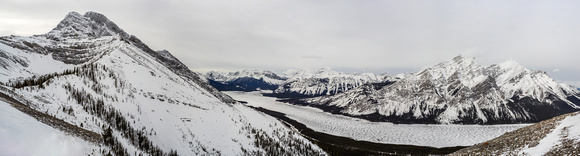 Panorama of Spray Lakes with Buller at left.