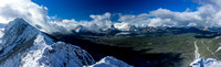 Panorama from the summit looking towards Pocaterra, Fox, Kananaskis Lakes and highway 40 north.