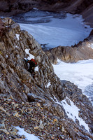 Climbing through the red band - the north ridge steepens here.