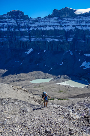 Loose and exposed terrain at the bottom of the amphitheater.