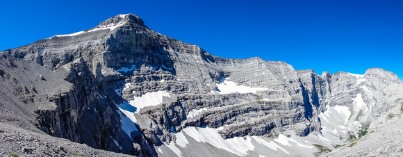 A panorama from the top of the cliff band looking back at Mount Bogart (L) and Sparrowhawk (R).