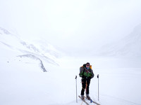 Past the seracs and part way up the ramp to the Columbia Glacier neve. We're still smiling at this point.