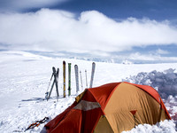 A major part of winter camping, especially on windy and exposed ice fields is digging in a good camp.