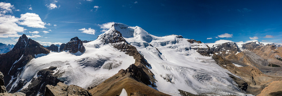 The first ascent of Athabasca ascended across the north glacier from right to left to the ridge in the foreground
