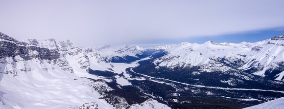 View north over Bow Lake and up Hwy #93. from near the nw ridge.