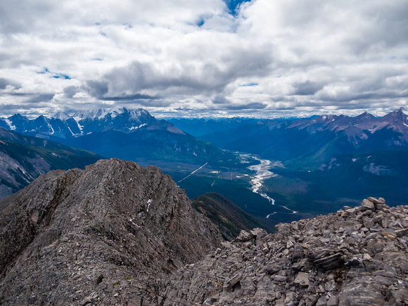View down the TCH from the summit including Vaux and Chancellor in the clouds at left.