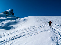 TJ and Ben follow a well-worn skin track up the headwall above the Bow Hut that gives access to the Wapta Icefield.