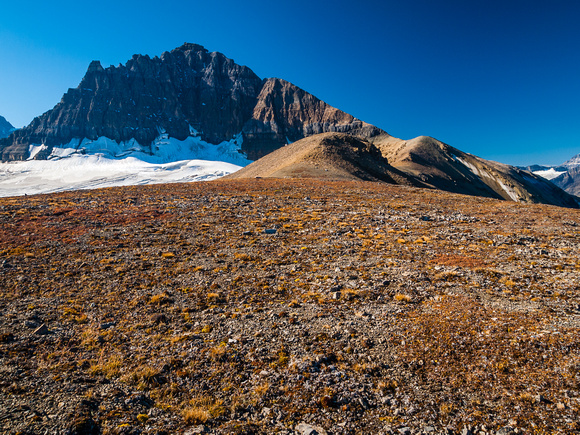 The football sized upper plateau on the ridge before the false summit.