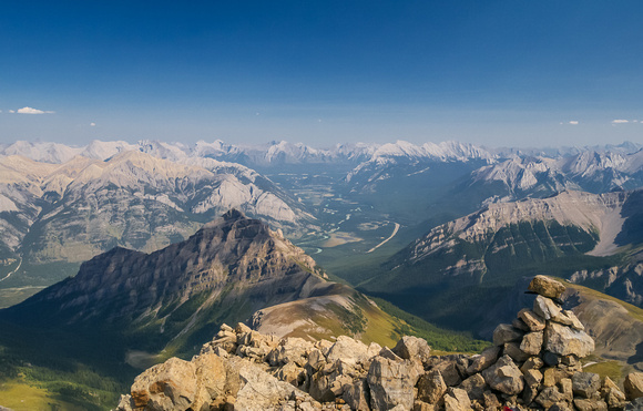 Looking down on the (tiny) Massive Mountain and down the Bow River Valley towards Banff.