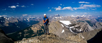 Eric poses on the ascent ridge - spectacular views towards the Columbia Icefield opening up behind us now.