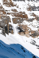 Avalanches were pouring down Epaulette's east face all day in the warm, intense spring sun.