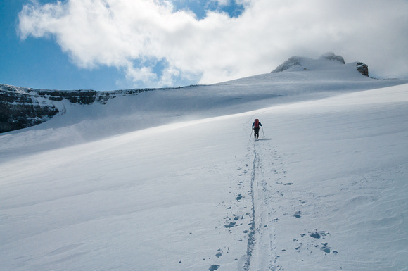 Skiing up the Hector Glacier.
