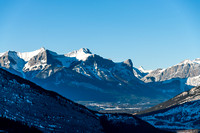 Views over Canmore to Ha Ling, Lawrence Grassi and Ships Prow.