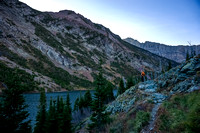 Wietse surveys Bertha Lake as we make our way around it to our ascent route.