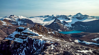 Views towards the Wapta Icefield over Caldron Lake include (L to R), Thompson, Olive, Gordon, Rhondda, Habel, Peyto, Ayesha, Baker and Trapper.