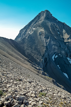 Mount Murray looks intimidating from this angle. You traverse right around the summit block to easily gain the summit.