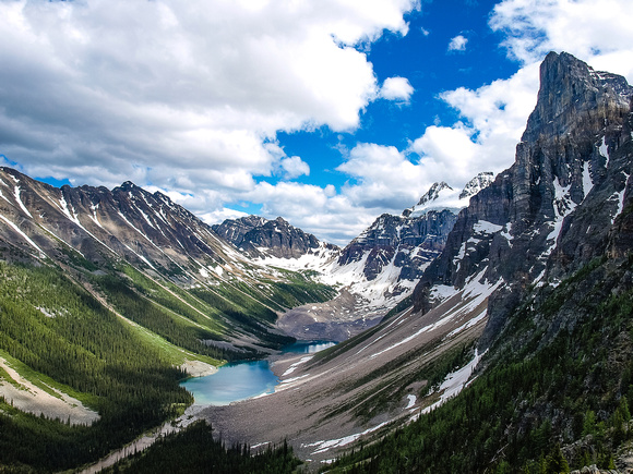 My favorite view from the Tower of Babel looking over Consolation Lakes with Babel, Quadra and Bident on the right and Bell and Panorama Ridge on the left.