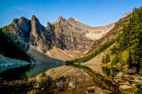 Lake Agnes reflects the surrounding terrain perfectly.