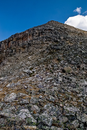 Looking up the easy scree grunt to St. Piran's summit.