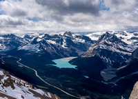 Excellent views back to Jimmy Simpson, Thompson and Peyto Lake with the Wapta icefield.