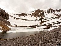 The second lake, above Bourgeau Lake and getting above tree line. Harvey Pass is ahead and to the left.