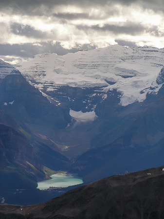 Lake Louise with the impressive Mount Victoria looming over it.