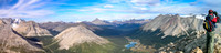 Another great summit panorama showing (L to R) Pika, Richardson, Skoki, Hector, Red Deer Lake, Molar, Cyclone, Pipestone and the Drummond Icefield.