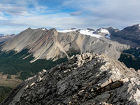 The Drummond Icefield with Pipestone and Cyclone Mountains at center.