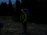 Preparing to hike out of our camp at Baker Lake in early morning light.