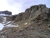 Across the bowl, looking up the NW ridge to the summit.